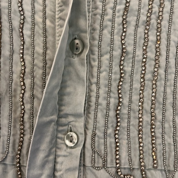 Zara Western Shirt Crystal Fringe Button Front Long  Sleeve Sage Green Small - Picture 5 of 10